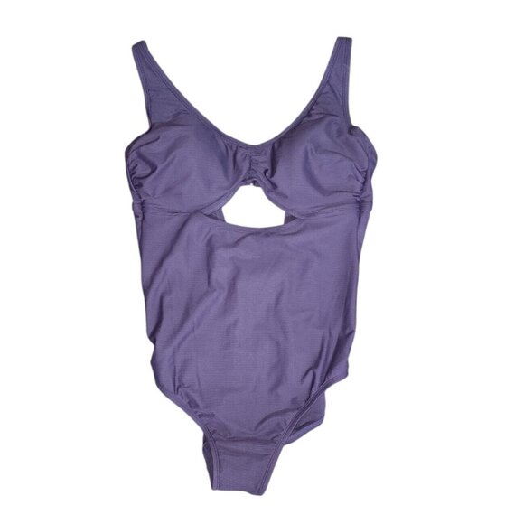 NWT SHADE & SHORE Swimsuit Size Large Solid All Purple Womens Cut Out One Piece - Picture 1 of 7
